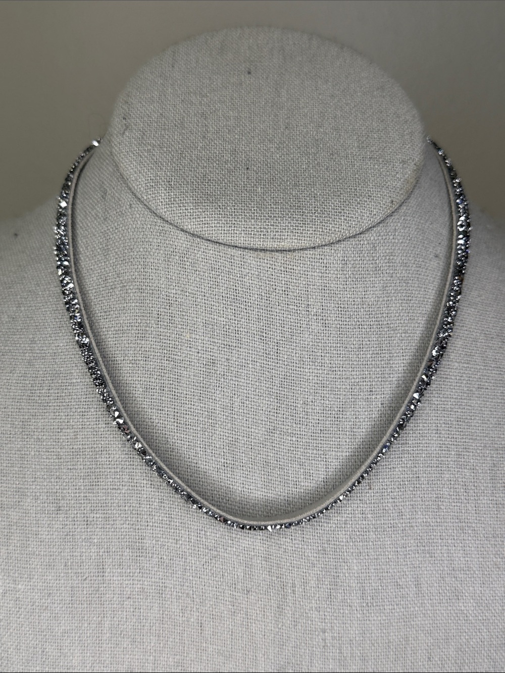 Swarovski Crystal Fabric Band Necklace Silver Tone Adjustable 16"